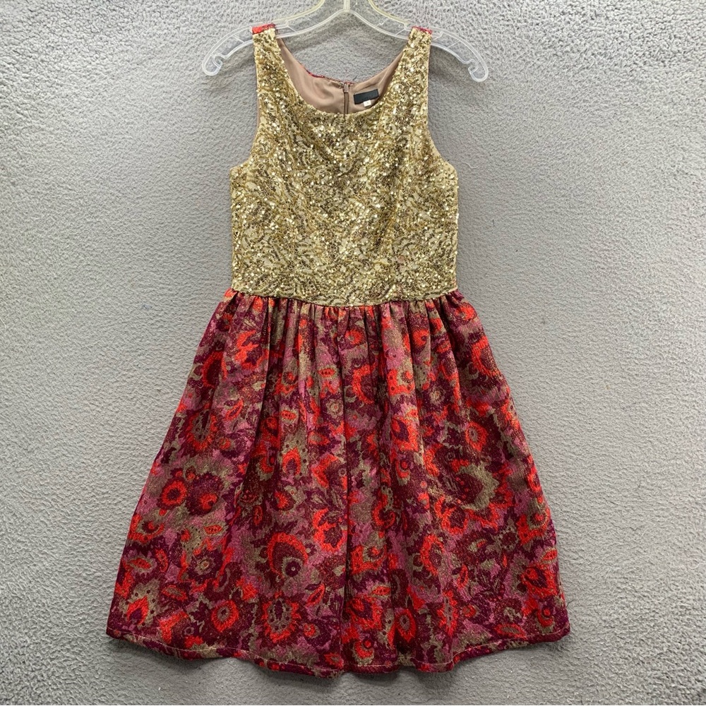Wren Cocktail Dress Multicolor Floral Sequins Paisley Fit & Flare Holiday Size S